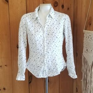 Johnny Cotton Blue Flower Button Down Blouse Women